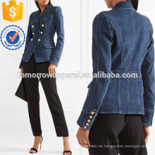 Zweireiher Denim Blazer Herstellung Großhandel Mode Frauen Bekleidung (TA3031C)